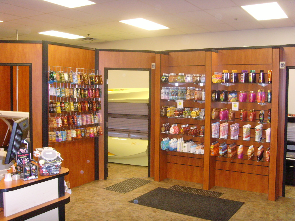 racking tanning displays on cherry sunwalls panels